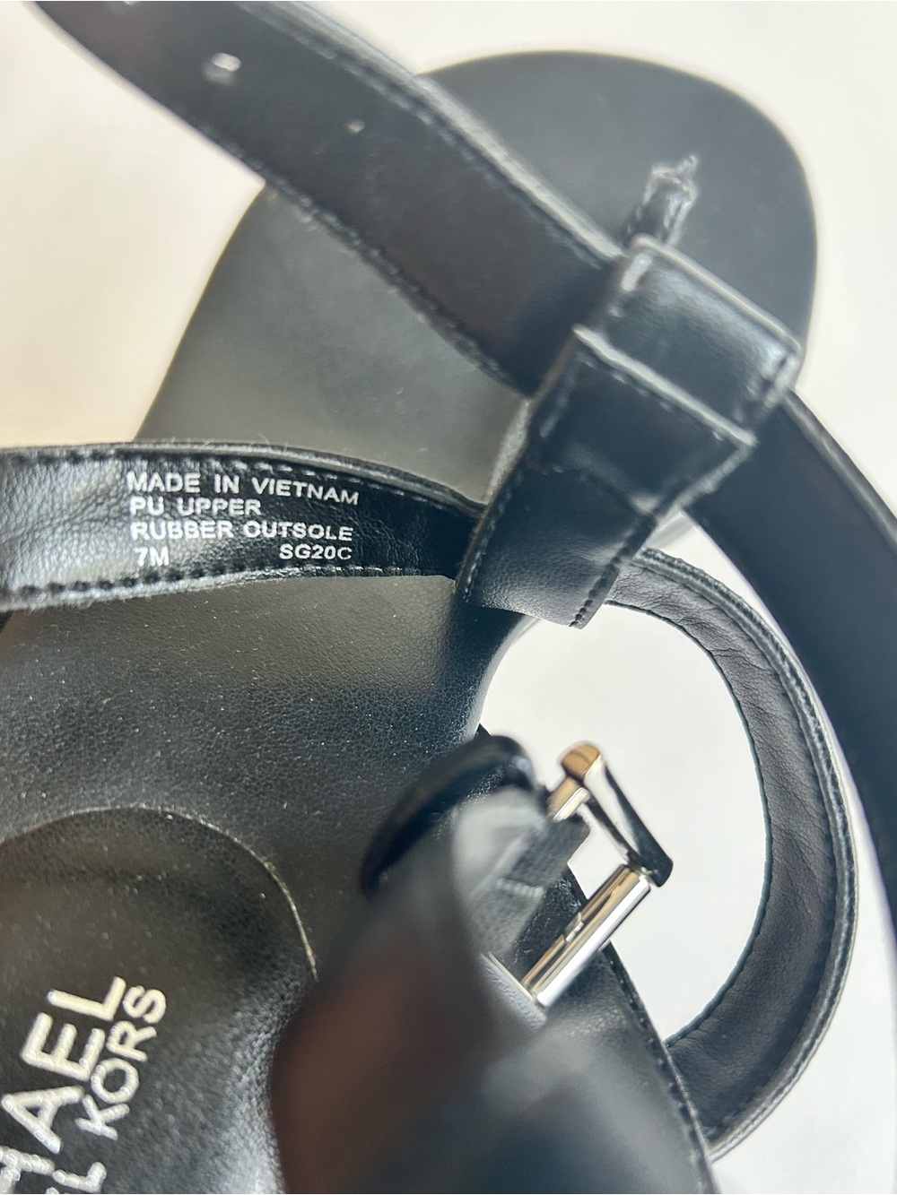 Michael Kors Black Leather Ankle Strap Silver Metal Logo Sandals size 7 - Picture 14 of 16